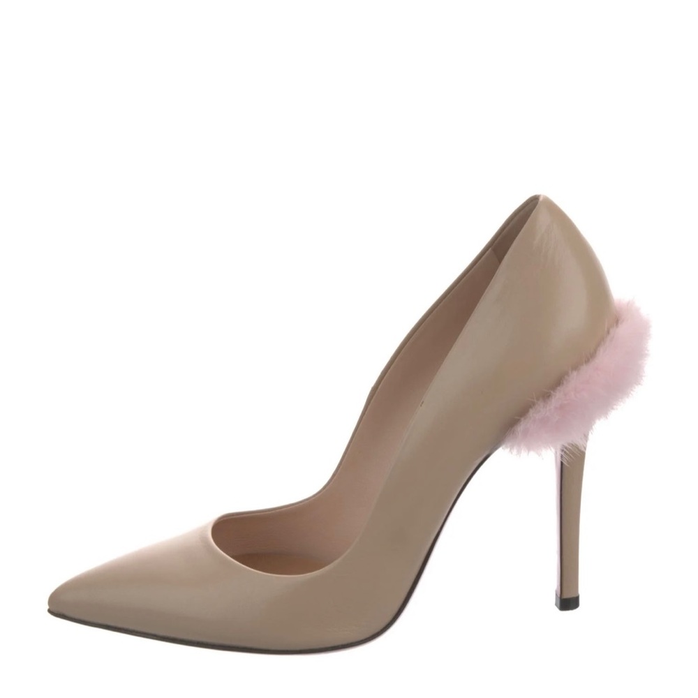 Elegant Beige Pumps with Pink Fur Accent